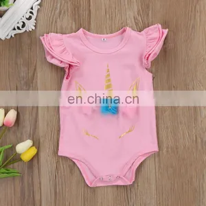 Boutique Soft Newborn Cotton Romper Unicorn Printed White Baby Romper thumbnail-5