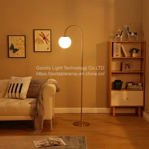 LED Light Metal Floor Lamp,Classic Design Frosted White Globe Glass Shade Standing Downlight Light thumbnail-3