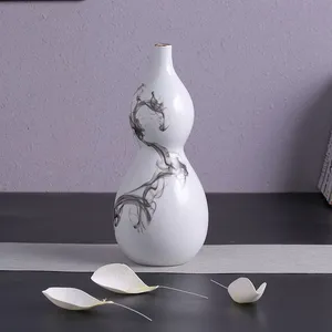 Jingdezhen Zen Chinese Ink Painting White Gourd Vase For Showroom Tea Table thumbnail-2