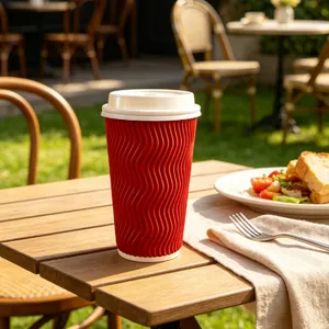 Compostable Ripple Paper Cups 8oz 12oz 16oz Eco Friendly Disposable Hot Drink Cups thumbnail-5
