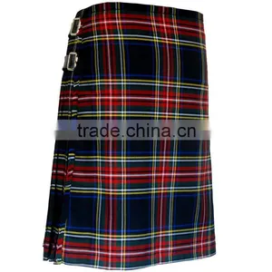 Black Stewart Scottish Tartan 6 Yard Kilt Three Buckle thumbnail-1