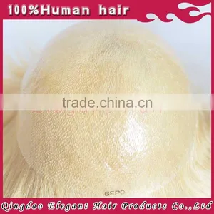 Short Silky Straight Wave Thin Skin European Remy Hair Blonde Toupee thumbnail-2