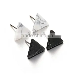 Hot Sale American Designs Natural White and Black Marble Stone Trangle Stud Earrings Supplier's Choice thumbnail-1