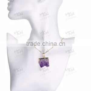 Purple Stone Chunky Necklace, Beautiful Necklace With Single Big Stone Pendant Quality Choice thumbnail-6