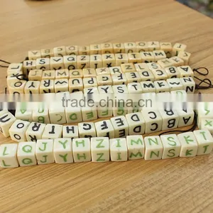 OB007 12mm English Letters Alphabet Dice Pattern White Cube Natural Bone Beads thumbnail-1