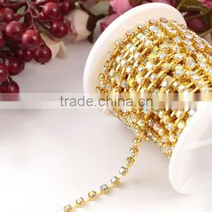 SS6 to SS38 Gold Plating Wholesales AAA Quality Shinny Square Crystal AB Cup Roll Rhinestone Chain for Jewelry Cheapest thumbnail-1