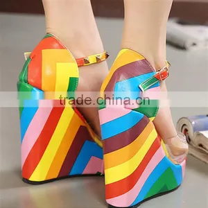 Unique New California Beautiful Rainbow Colored Wedge Shoes thumbnail-2