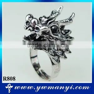 Yiwu Factory Sale Ring Dragon Head Antique Silver Punk Style Ring R808 thumbnail-1