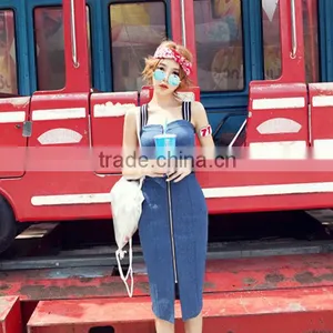 2015 Fashion Hot Young Girl Sexy Slim Women Girls Denim Prom Strap Dress Fashion Sexy Summer Dress thumbnail-1