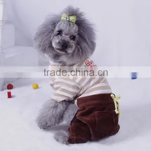 Brown Stripes Cotton + Velvet Spring Dog Leisure Sports Clothes With Four-legs thumbnail-1