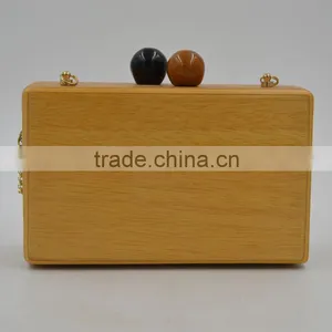 American Famous Brand Double Balls Lock Women Wooden Bag Evening Clutch Ladies Hard Case Day Clutches Minaudiere Handbag Purse Quality Choice thumbnail-3