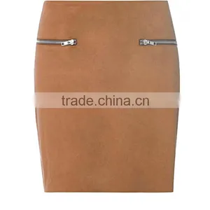 New Collection Pretty Tan Suedette Women Skirt With Zippers thumbnail-1