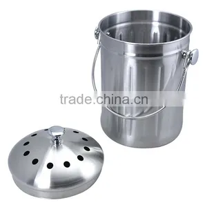 Excellent Houseware 0.6 Gallon Stainless Steel Compost Bucket With Carbon Filters thumbnail-2