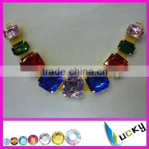 2014 New Design Rhinestone Applique Handmade Neon Color Strass Crystal Necklace Chain for Wedding Dress thumbnail-3