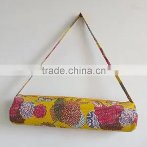Embroidery Yoga Bag Kantha Yoga Bag Unisex Shoulder Bag Traditional Yoga Mat Bag Indian Ethnic Yoga Bag Yellow thumbnail-2