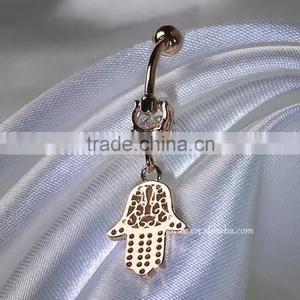 Rose Gold Plated Hamsa Dangle Belly Ring Body Jewelry Glue Navel Rings thumbnail-2