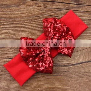 Wholesale Baby New Solid Cotton Headband With Sequin Hair Bow,sparkle Knitted Headwraps Hair Bow thumbnail-2
