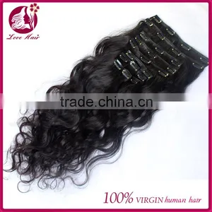 7A Grade 100% Virgin Body Wave Clip In Human Hair Extensions Wavy Eurasian Virgin Clip In Hair Extensions Human Hair Full Head thumbnail-5