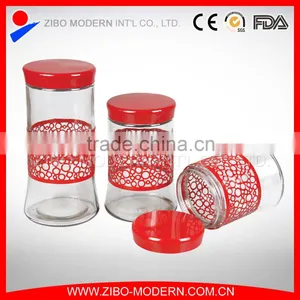 Stainless Steel Covered Glass Tea Coffee Sugar Canisters thumbnail-1