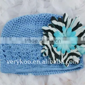 Newsboy Crochet Beanie Kufi Hats With a Zebra Daisy Flower thumbnail-1