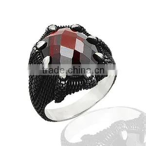 925K Sterling Silver Eagle Claw Red Stone Men Ring thumbnail-1