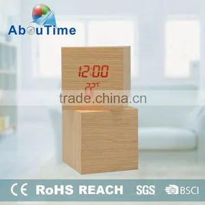 Modern Cheap Cube Wooden LED Digital Alarm Clcok for Home Decoration thumbnail-1