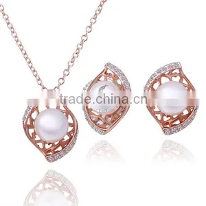 18KRG Rose Gold Plated White Pearl Pendant Charm DIY Supplies Earrings and Necklace Jewelry Set PS179 thumbnail-1