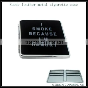 2014 High Quality Black Suede Leather Metal Cigarette Case Box Wallet With Elastic Holder thumbnail-3