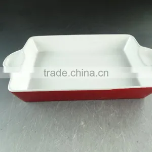 Red Color Glazed Ceramic Bakeware Bake Plate With Handles in Stock for Wholesale thumbnail-1