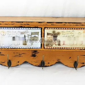 Antique Yellow Wooden Wall Key Box thumbnail-1