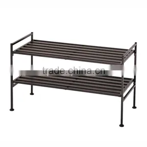 2-Tier Resin Slatted Shoe Rack thumbnail-1