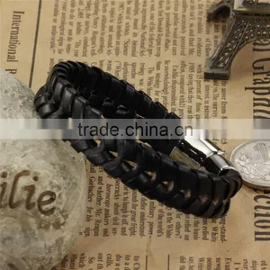 Custom Handmade Bracelet for Men Braided Black Leather Flat Bracelet thumbnail-2