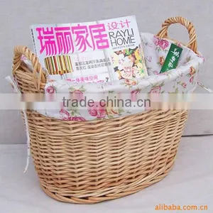 Exquisite Lined Wicker Stoage Basket With Ear Handles thumbnail-1