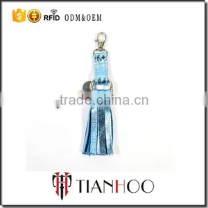 Handmade Metallic Blue Leather Tassel Keychain Keyring Charm for Women Handbag Wallet Accessories thumbnail-1