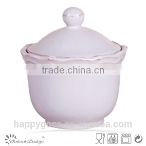 White Emboss Ceramic Sugar Bowl thumbnail-4