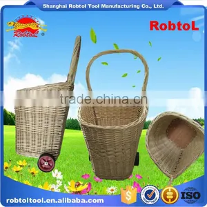 Unique Vintage Willow Weaved Woven Wicker Shopping Trolley Wheels Basket Cart thumbnail-6
