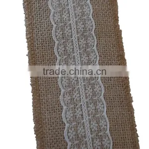 3''*3Y Natural Burlap Ribbon With Lace on Spool thumbnail-3