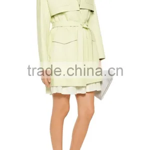 Fashion Design Women Light Green Leather Trench Coat OEM Service thumbnail-1