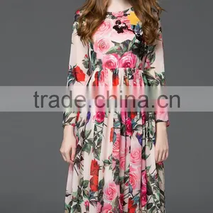 High Quality Hot Selling Women's Printing Elegant Long Dress thumbnail-3