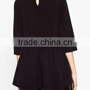 Runwaylover EY2367B 2017 Ladies Nine Point Sleeve Pure Color Blouse thumbnail-2