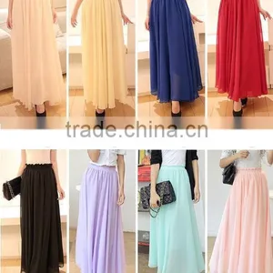 Wholesale Women Puffy Chiffon Fairy Pure Color Long Skirt thumbnail-1