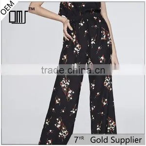 Chic Ropa Mujer Floral Wide Legs Shape Print Black Dressy Pants Outfits thumbnail-1
