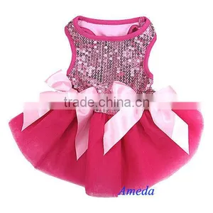 Xmas Hot Light Pink Princess Bling Crystal Bow Tutu Dog Clothes Party Dress XS-L thumbnail-1