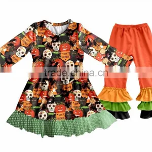 2017 New Style Halloween Holiday Clothes Sets Pumpkin Remake Frock Designs Baby Girl Boutique Clothing Sets thumbnail-2