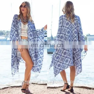 100% Rayon Women Printed Cardigans Sheer Soft Kimono Cardigan thumbnail-1