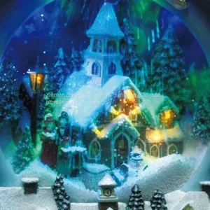 LED Snowing Church Scene Led Light Family Play Snowman Polyresin Christmas House Decoration thumbnail-4