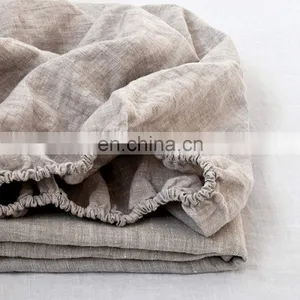 Fitted Sheet 35cm Deep Pocket-100% Pure Natural Linen Plain Mattress Protector Bed Sheet-(Linen,Super King 182x200cm) thumbnail-1