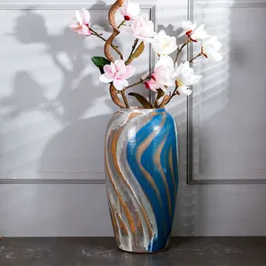 Classical Hand Made Color Paint Blue Jingdezhen Ceramic Vase For Artificial Flower Decor thumbnail-3