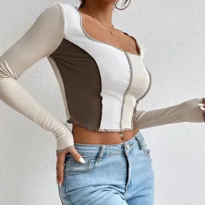 Women Top-stitching Square Neck Crop Tee thumbnail-1