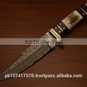Custom Handmade Damascus Blade Buffalo +stag Horn Handle thumbnail-1